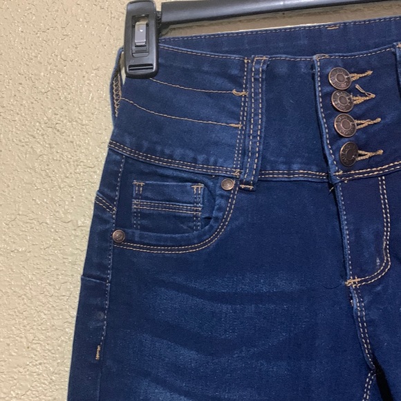 Bamboo Jeans Denim Blue Dark Wash Skinny  Mid Rise Stretchy Junior Size 1 - Picture 6 of 16